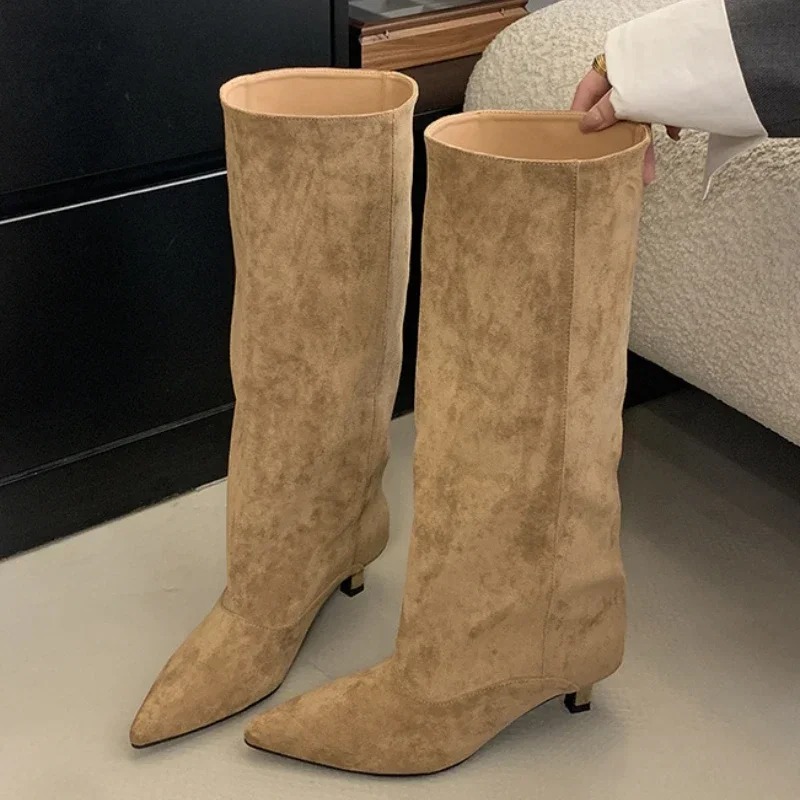 Sewing Nylon - Womens Boots High Quality Suede Knee-high
