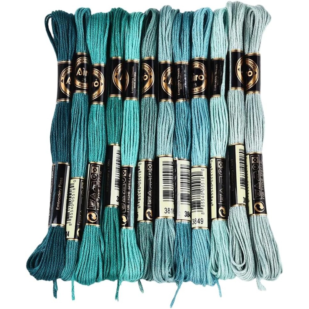 Embroidery Floss Thread - 12 Skeins 6 Strands Green Embroidery